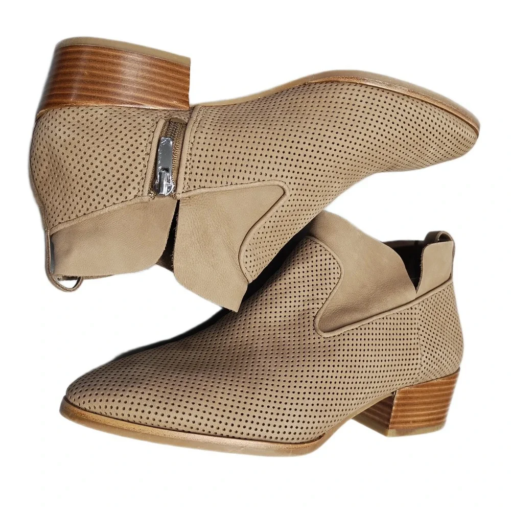 Via Spiga Tricia Ankle Booties Womens US 9 Brown Perforated Almond Toe Side Zip